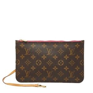 LOUIS VUITTON Brown Monogram Leather Neverfull MM Pouch